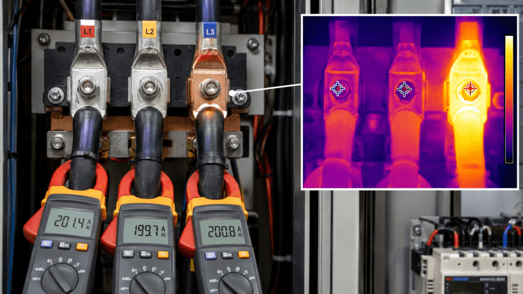 Comparison of three phase currents showing one terminal overheating despite similar electrical load