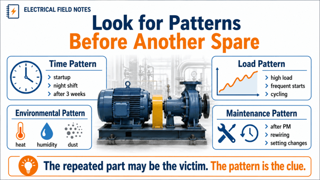 Time, load, environmental, and maintenance patterns behind repeated equipment failures