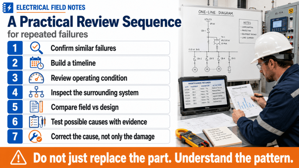 Practical troubleshooting sequence for investigating repeated equipment failures