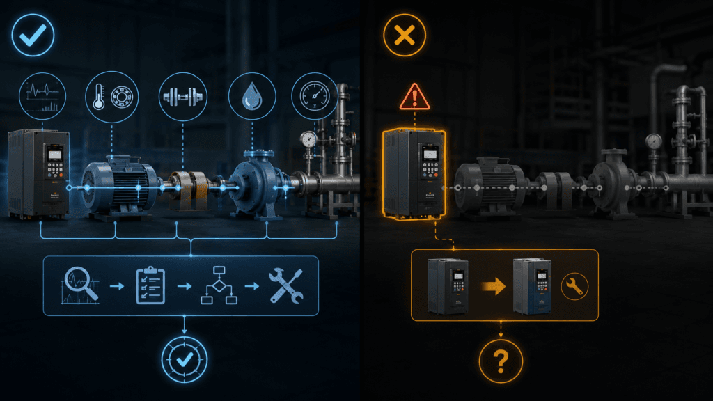 Comparison between system-level VFD troubleshooting and simple drive replacement