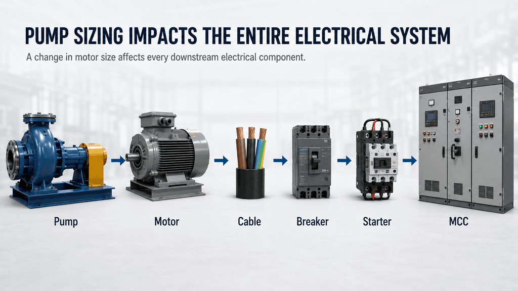 Motor upsizing impact on cable breaker starter and MCC for a centrifugal pump