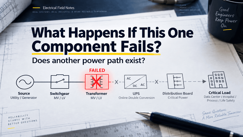 Single-line diagram example showing transformer failure and the question of whether another power path exists